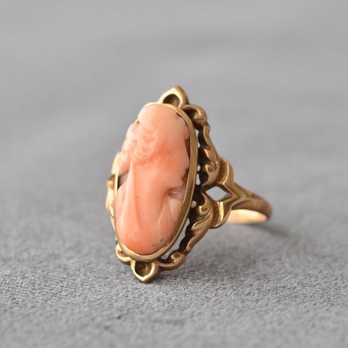 Antique Pink Coral Cameo Ring
