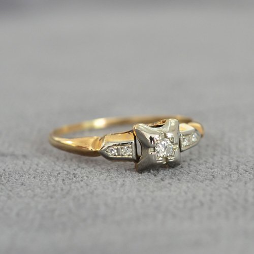 Antique Single Diamond with Tiny Four Diamond Ring
