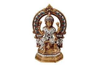 ラクシュミー女神像（真鍮製、ビーズ細工、円光背）（受注製作）
