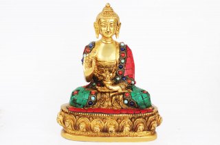 仏陀座像（真鍮製、石細工、約1.7kg）（受注製作）