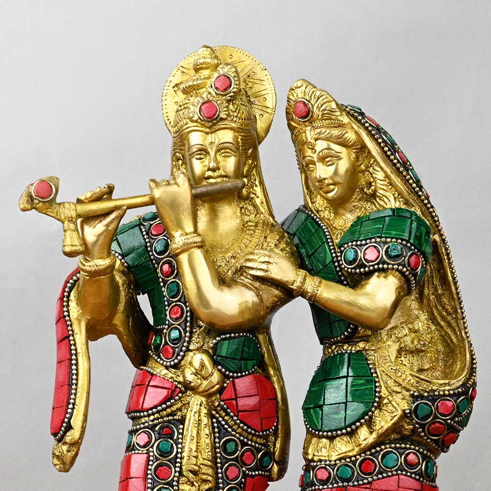 優しく笛を奏でるクリシュナ 真鍮製 像 置物神様 - 置物