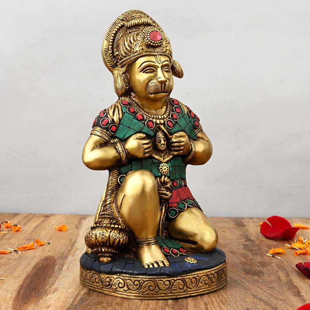 ハヌマーン神像（真鍮製、石細工）（受注製作）- スピリチュアルインド雑貨 SitaRama（シーターラーマ）
