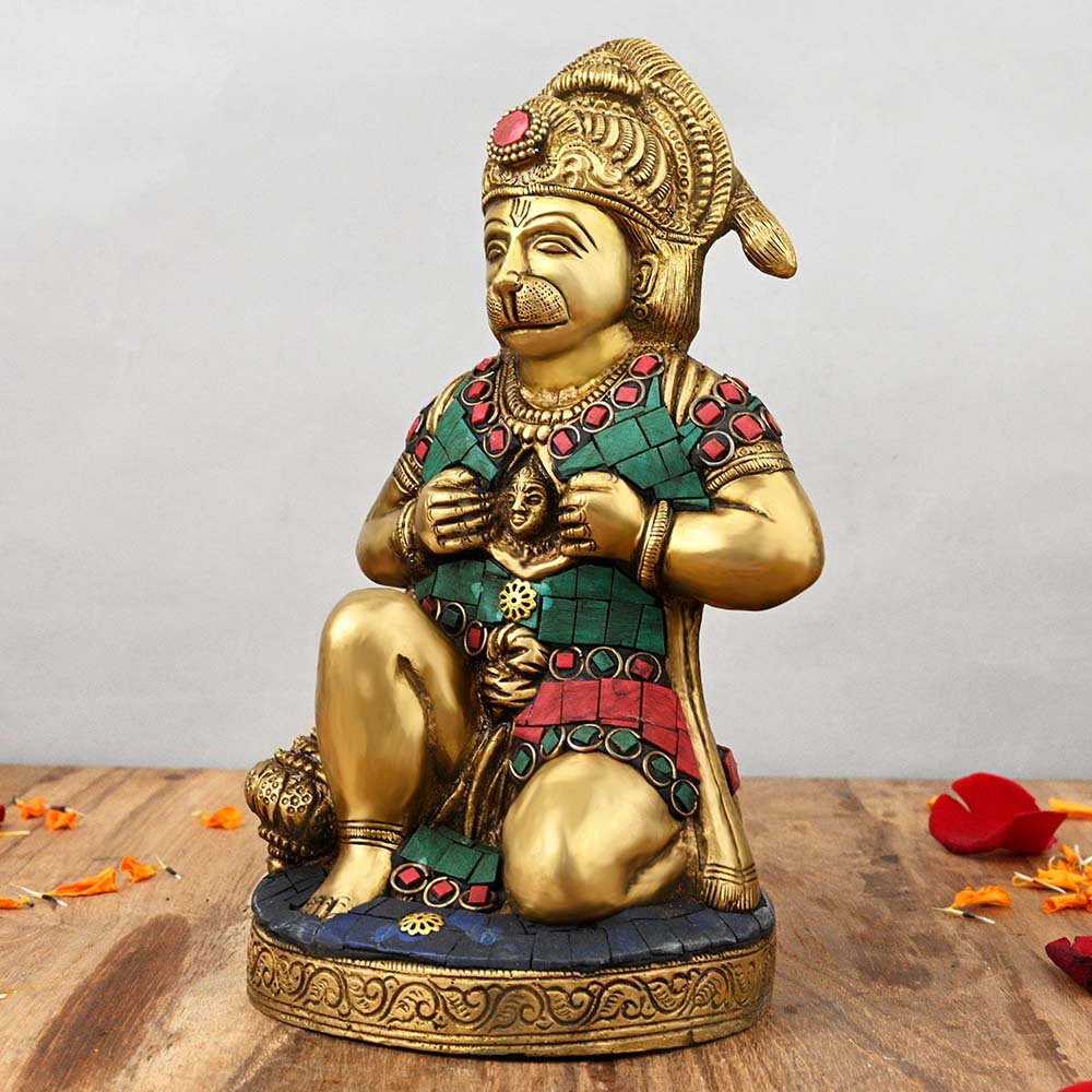 ハヌマーン神像（真鍮製、石細工）（受注製作）- スピリチュアルインド雑貨 SitaRama（シーターラーマ）