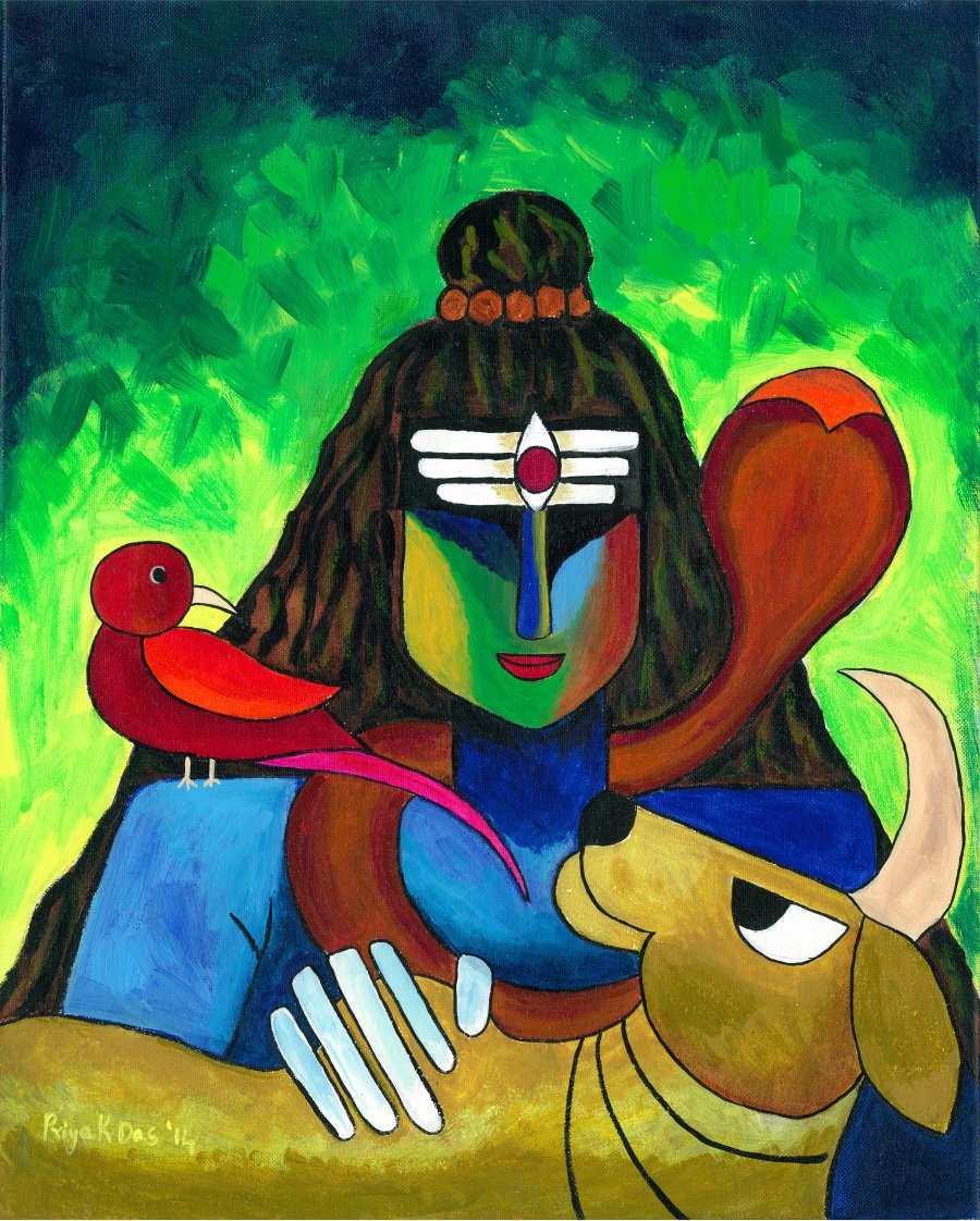 シヴァ神と聖牛ナンディー、鳥 By Priya Krishnan Das