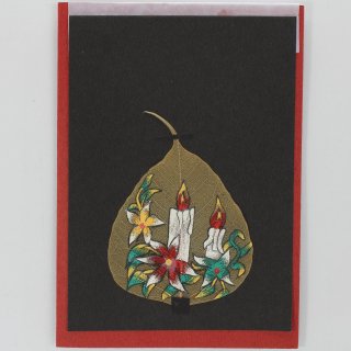 菩提樹の葉の絵葉書 キャンドル＆フラワー