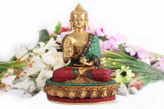 仏陀座像（真鍮製、石細工、約2.8kg）（受注製作）