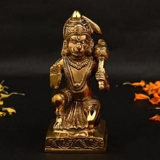 バムンの真鍮像 ハヌマーン神像（真鍮製、ガダー、高さ約12.7cm）（受注製作