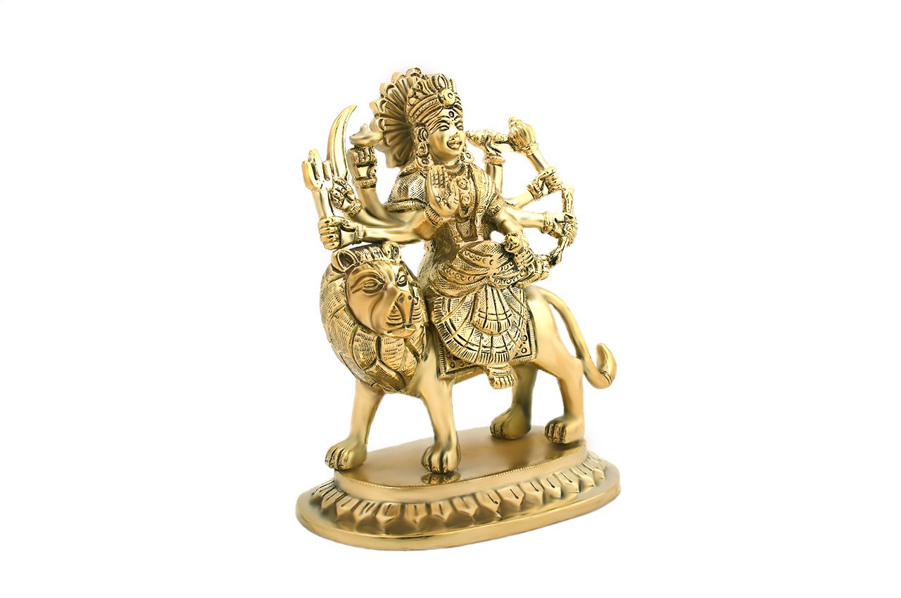 ドゥルガー女神像（真鍮製、高さ約14.0cm）（受注製作） - スピリチュアルインド雑貨 SitaRama（シーターラーマ）