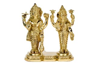 ヴィシュヌ＆ラクシュミー神像（真鍮製、高さ約21.5cm）（受注製作）
