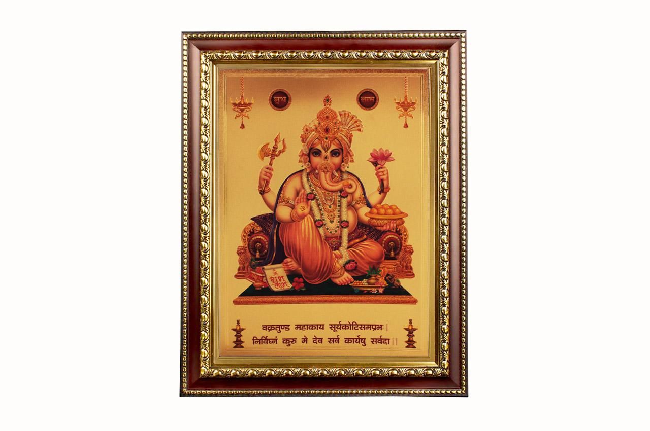 ガネーシャ ヤントラ フレーム ガネーシャ・ポスターフレーム（ゴールド調、マントラ）（受注