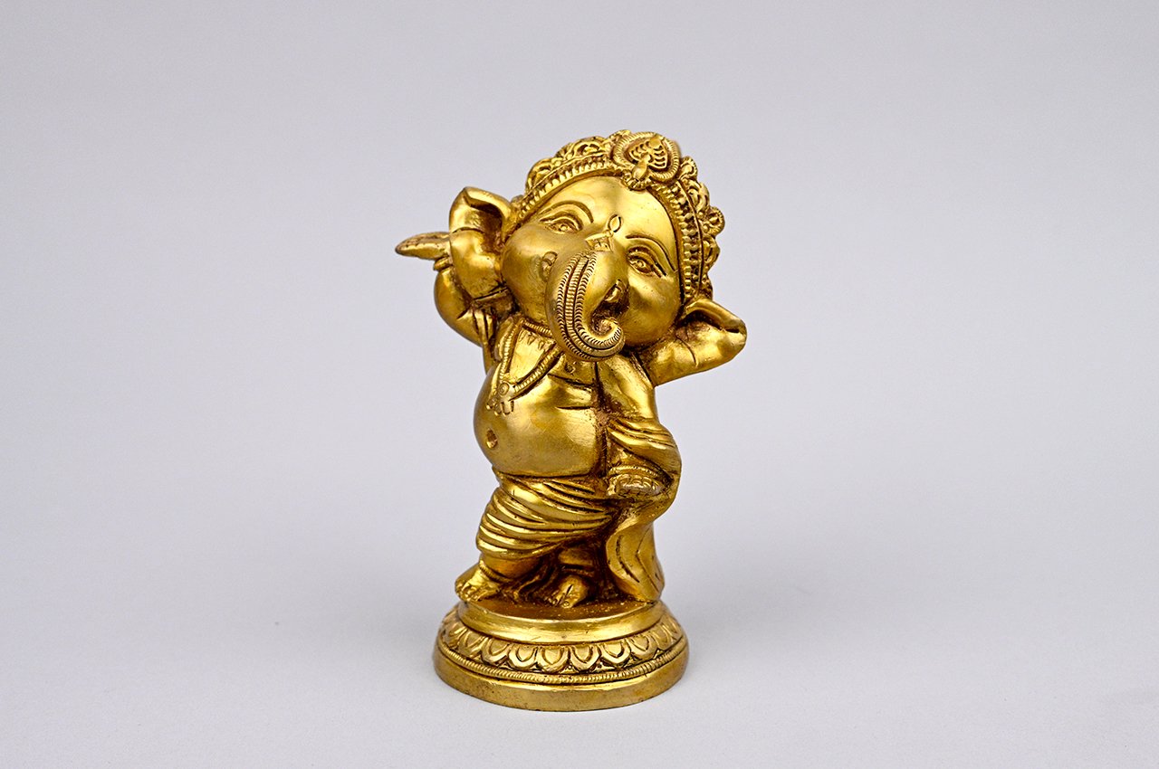 ガネーシャ神像（真鍮製、ダンス）（受注製作）- スピリチュアルインド