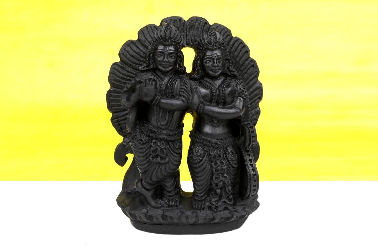 ラーダー・クリシュナ神像（シャーラグラーマ、約920g）（受注発注品）- スピリチュアルインド雑貨 SitaRama（シーターラーマ）