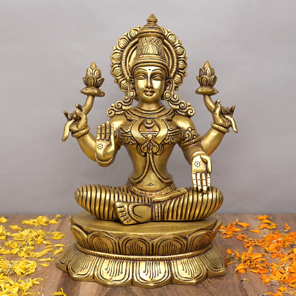 ラクシュミー女神像（真鍮製、高さ約28cm）（受注製作）- スピリチュアルインド雑貨 SitaRama（シーターラーマ）