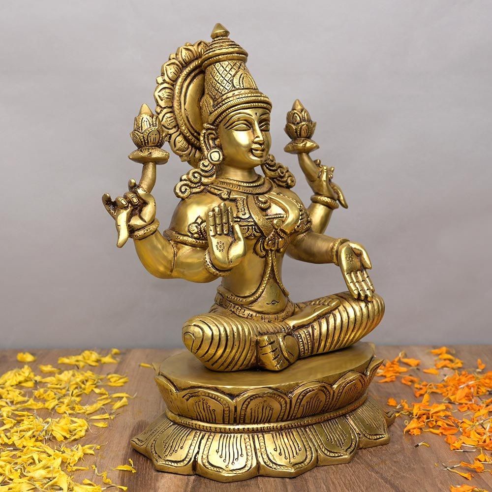 ラクシュミー女神像（真鍮製、高さ約28cm）（受注製作