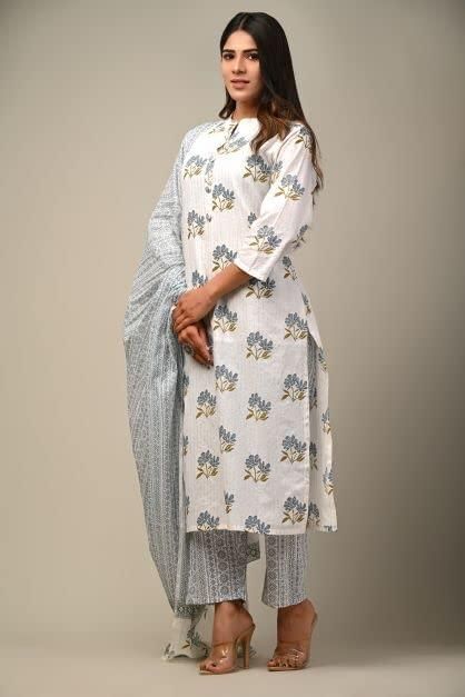 女性用クルタ・セット（ドゥパッター付き、ホワイト、7XLサイズ