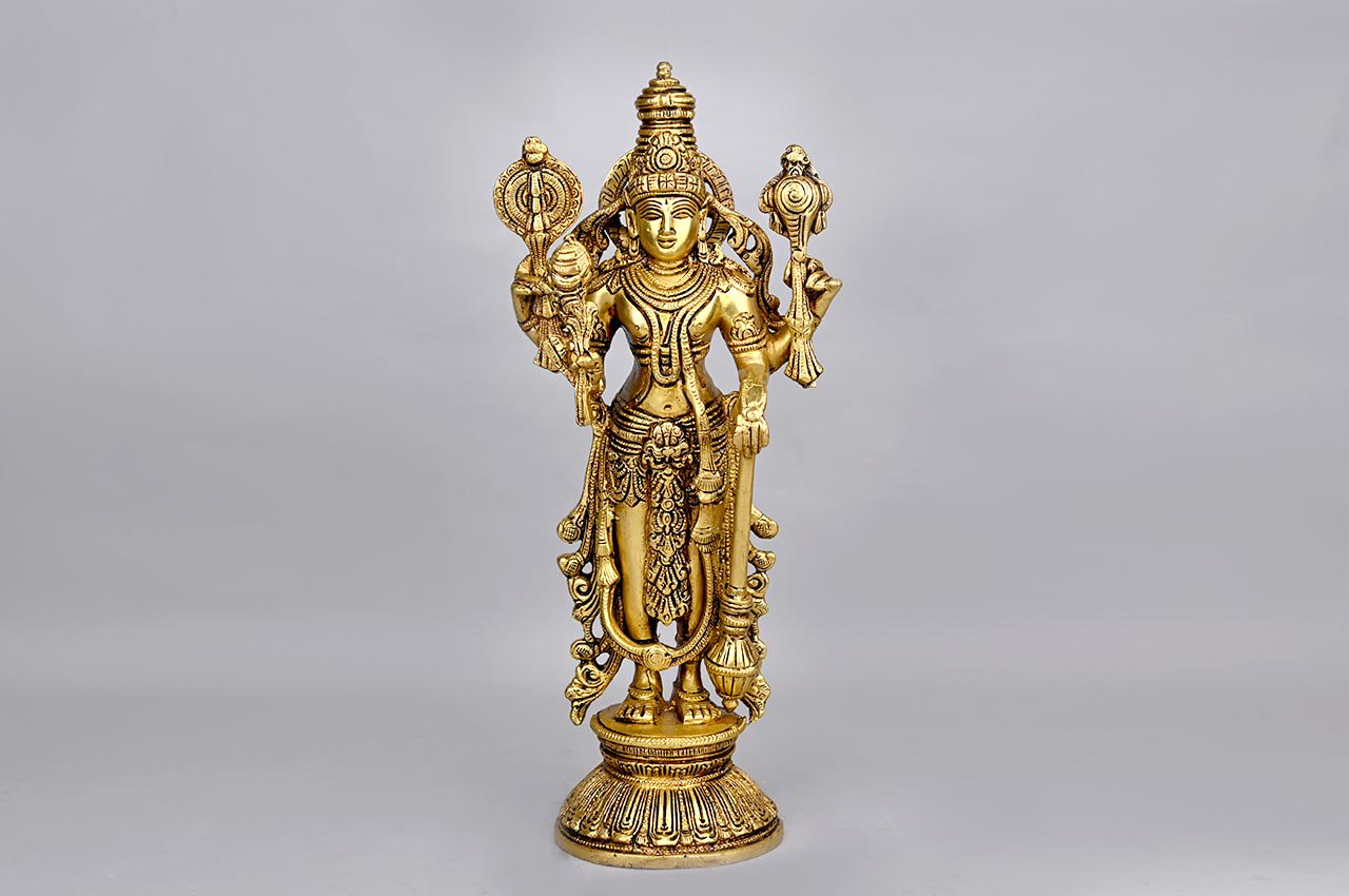 ヴィシュヌ神像 真鍮製 高さ約30 7cm 受注製作 スピリチュアルインド雑貨 Sitarama シーターラーマ