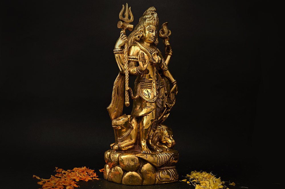 アルダナーリーシュヴァラ神像（真鍮製、高さ約33cm）（受注製作）- スピリチュアルインド雑貨 SitaRama（シーターラーマ）