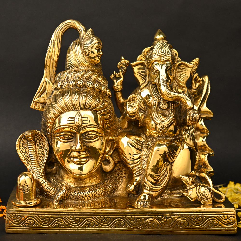 シヴァ＆ガネーシャ神像（真鍮製、高さ約21.6cm）（受注製作）- スピリチュアルインド雑貨 SitaRama（シーターラーマ）