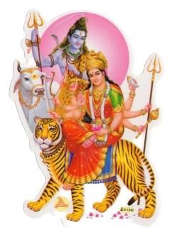 シヴァ・ドゥルガー・ステッカー（中）－D1949 - スピリチュアルインド