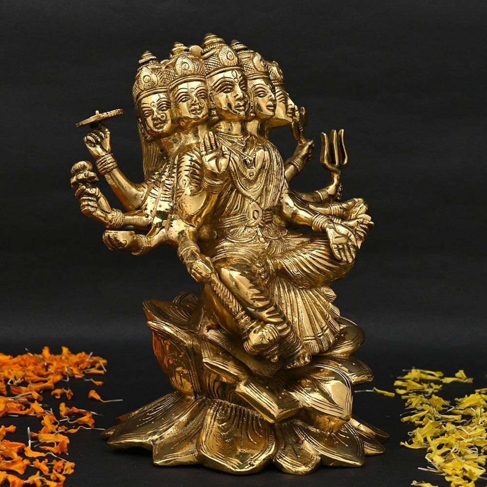 陶器製神像 茶色と金色 約30cm ガーヤトリー女神像（真鍮製、高さ約20.3cm）（受注製作