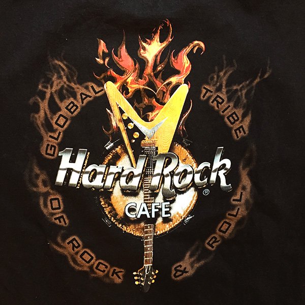 Hard Rock Cafe - “Gibson Flying-V” T-shirt on black (Vintage Used Clothing)  - Bear's Choice Web Shop