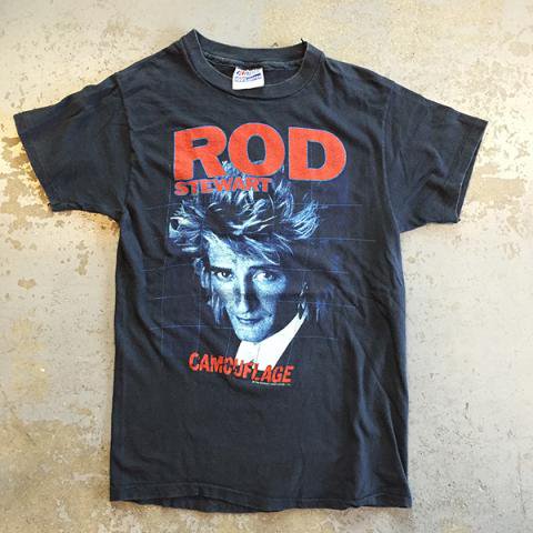 Rod Stewart - “Camouflage Tour 1984” T-shirts on black (Vintage Used  Clothing) - Bear's Choice Web Shop