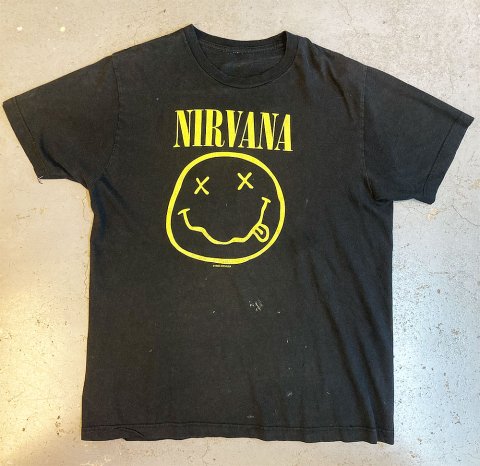 Nirvana - Original Smiley Logo 1992 T-shirt on Black (Vintage Used