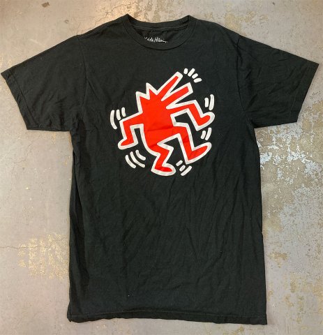 Keith Haring - Dancing Dog T-shirt on Black (Vintage Used Clothing