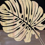 【木彫りアート】ウッド スカルプチャー アート「シングル モンステラ2（BK+NP）」