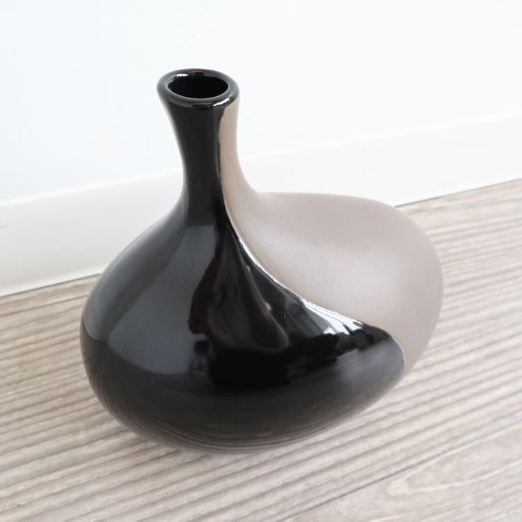 【花瓶】モダンテイスト 陶器フラワーベース(花瓶) ブラック&グレー インテリア 壁掛け アート モダン おしゃれ シンプル モダン アジアン アンティーク