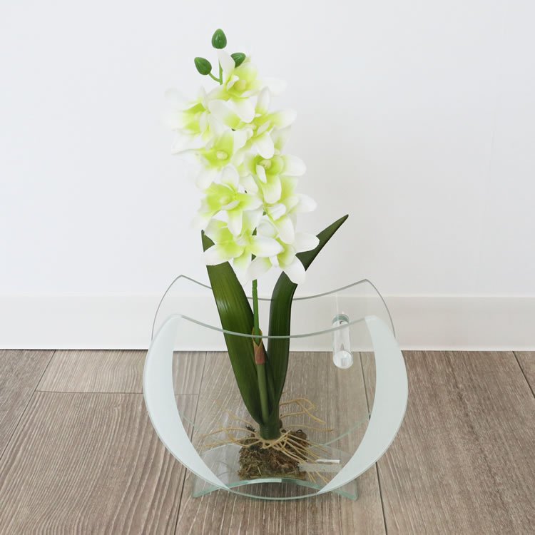 造花】モダンテイスト ガラス花瓶 グラスアート ホワイト&ライト