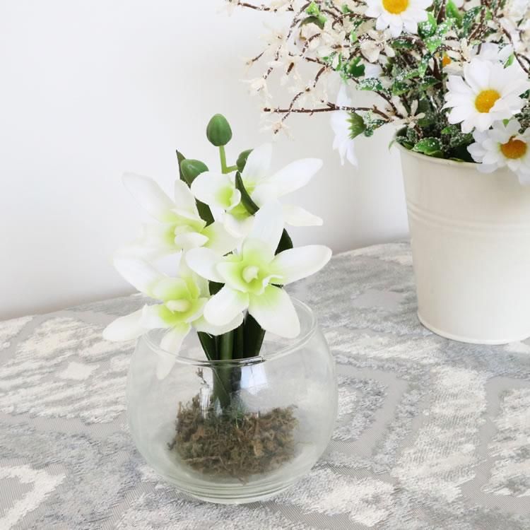 【造花】モダンテイスト ガラス花瓶 グラスアート ホワイト&ライトグリーン(造花付き) インテリア 壁掛け アート モダン おしゃれ シンプル モダン アジアン アンティーク