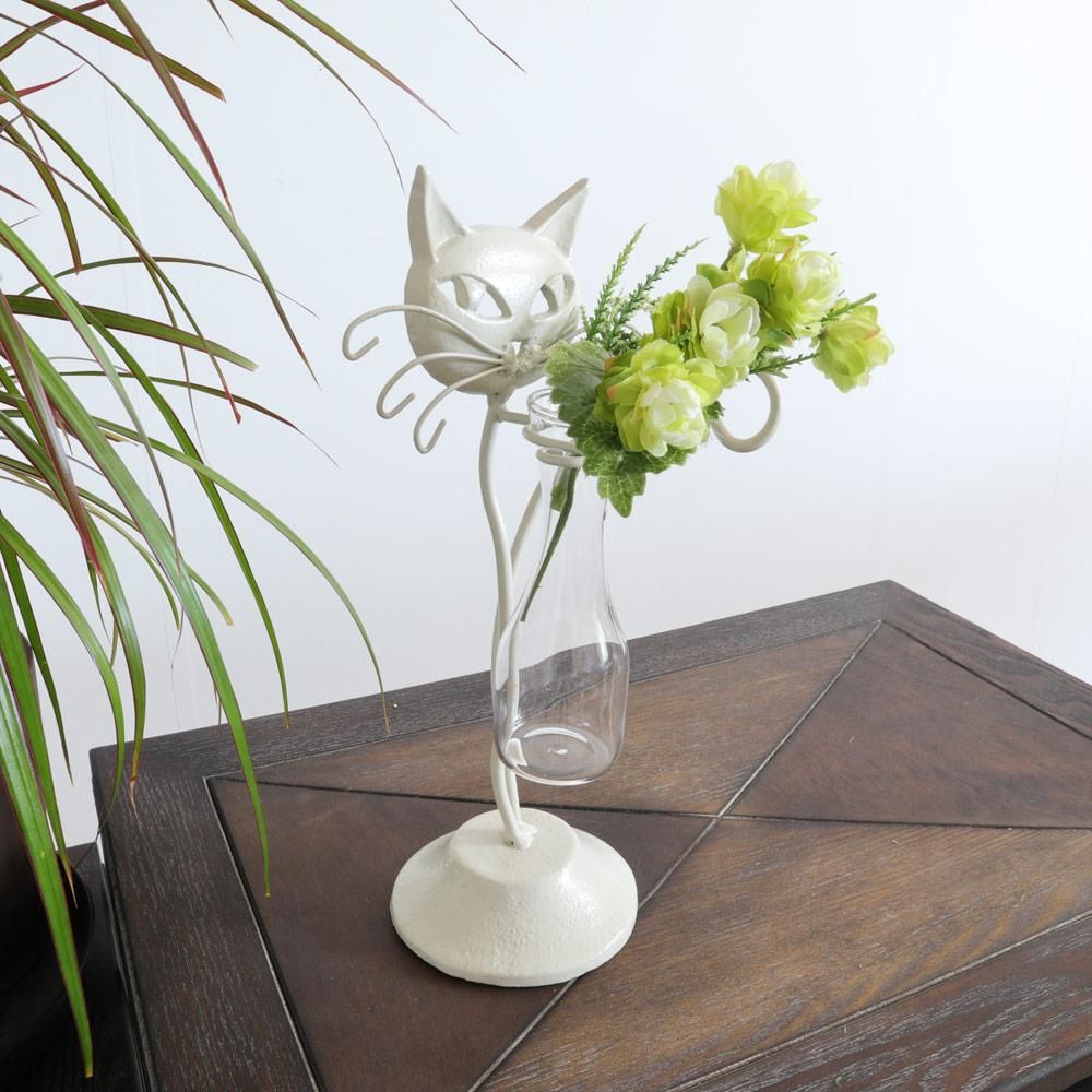 【花瓶】販促品、ノベルティーにも♪ 一輪挿し フラワーベース 花瓶 ネコ 白 インテリア 壁掛け アート モダン おしゃれ シンプル モダン アジアン アンティーク