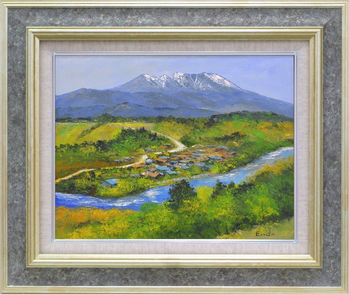 【手描き油絵】進藤 勝 御岳開田高原 F6 画家本人手描き絵画/額入り 絵画 絵