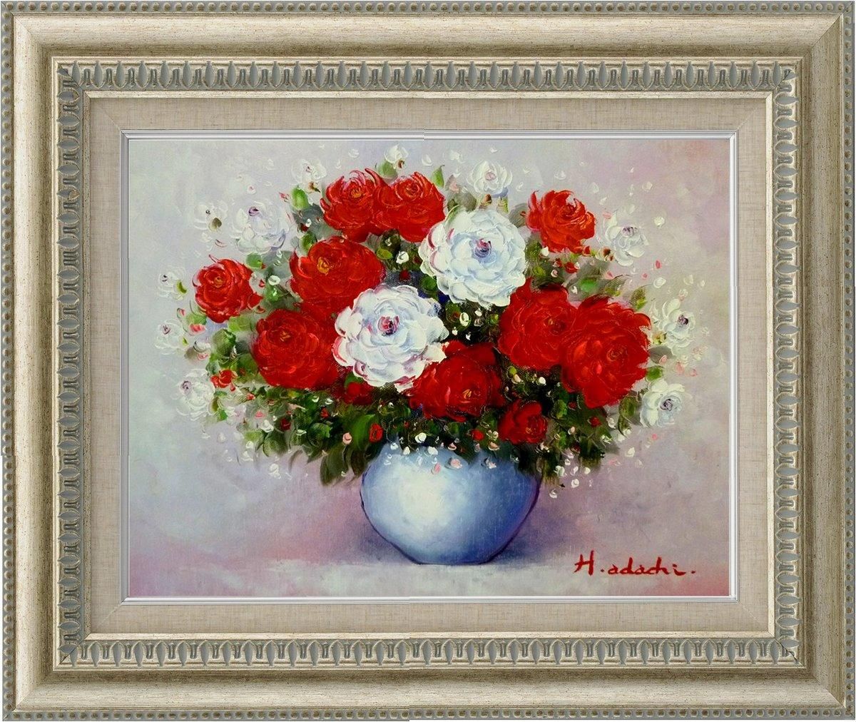 【手描き油絵】足立 弘樹 花 F10 画家本人手描き絵画/額入り 絵画 絵