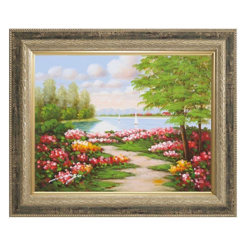 【手描き油絵】モリンガ 花畑に彩られて2 F10 画家本人手描き絵画/額入り 絵画 絵