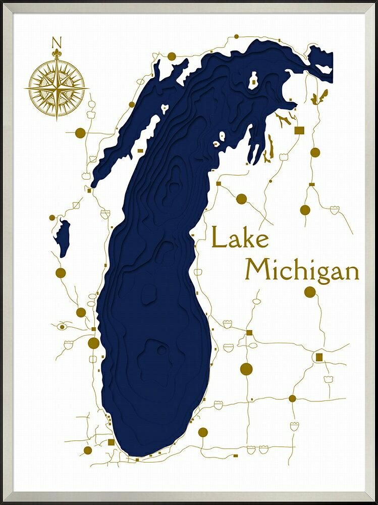 アートフレーム 3dマップアート ミシガン州 ブルー湖 3d Map Art Lake Michigan Blue 絵画や壁掛け販売 日本唯一の風景専門店 R あゆわら