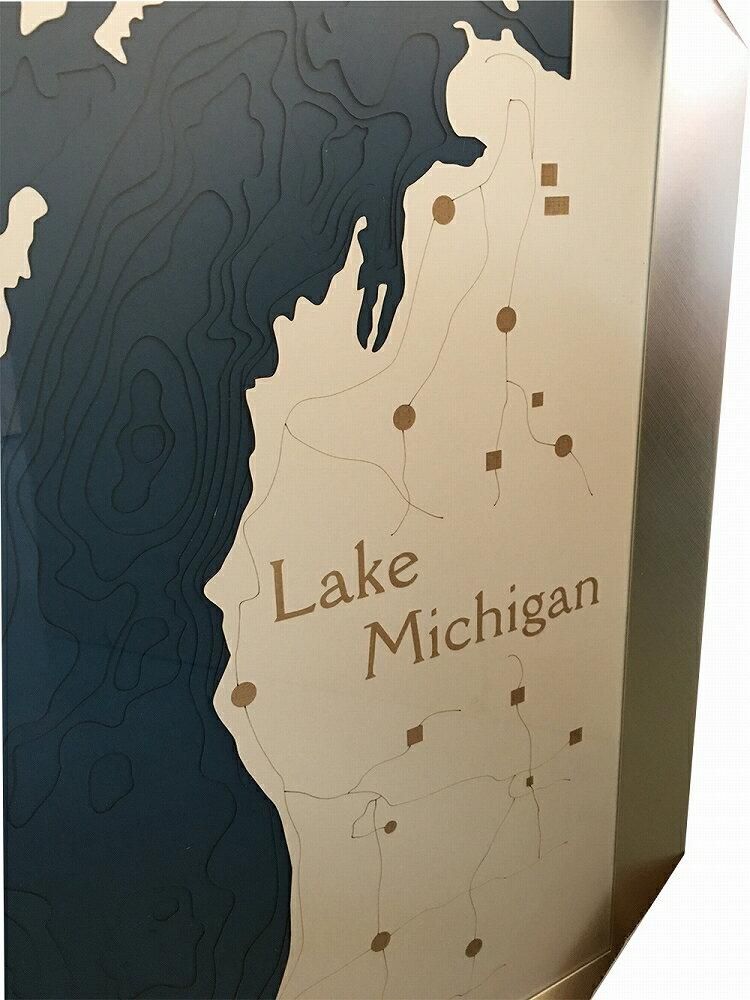《アートフレーム》3Dマップアート ミシガン州 ブルー湖 (3D MAP ART Lake Michigan blue)