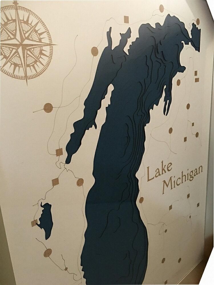 《アートフレーム》3Dマップアート ミシガン州 ブルー湖 (3D MAP ART Lake Michigan blue)