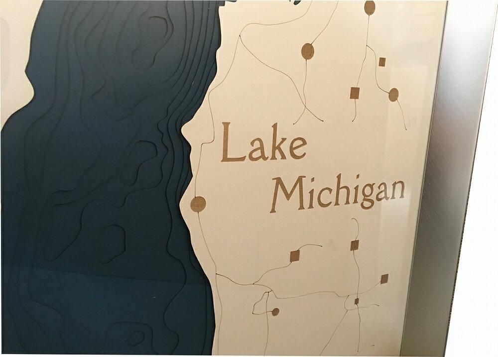 《アートフレーム》3Dマップアート ミシガン州 ブルー湖 (3D MAP ART Lake Michigan blue)