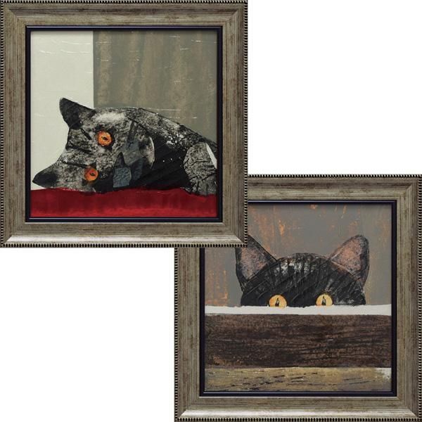 絵画 ジュリア バーンズ「ピープ」/インテリア 動物 猫 壁掛け 額入り 油絵 ポスター アート アートパネル リビング 玄関 プレゼント モダン アートフレーム おしゃれ 飾る