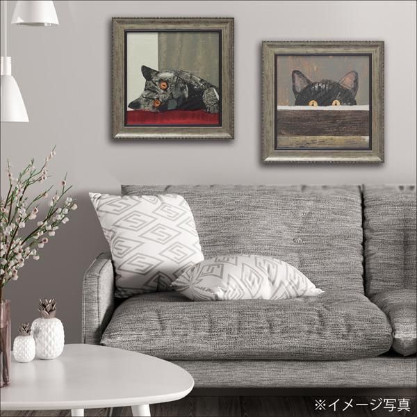 絵画 ジュリア バーンズ「ピープ」/インテリア 動物 猫 壁掛け 額入り 油絵 ポスター アート アートパネル リビング 玄関 プレゼント モダン アートフレーム おしゃれ 飾る
