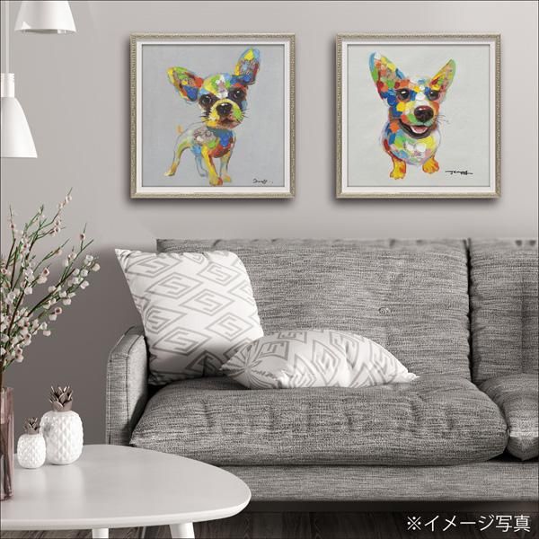 絵画 オイル ペイント アート「カラフル チワワ(Sサイズ)」/インテリア 犬 壁掛け 額入り 油絵 ポスター アート アートパネル リビング 玄関 プレゼント モダン アートフレーム おしゃれ 飾る
