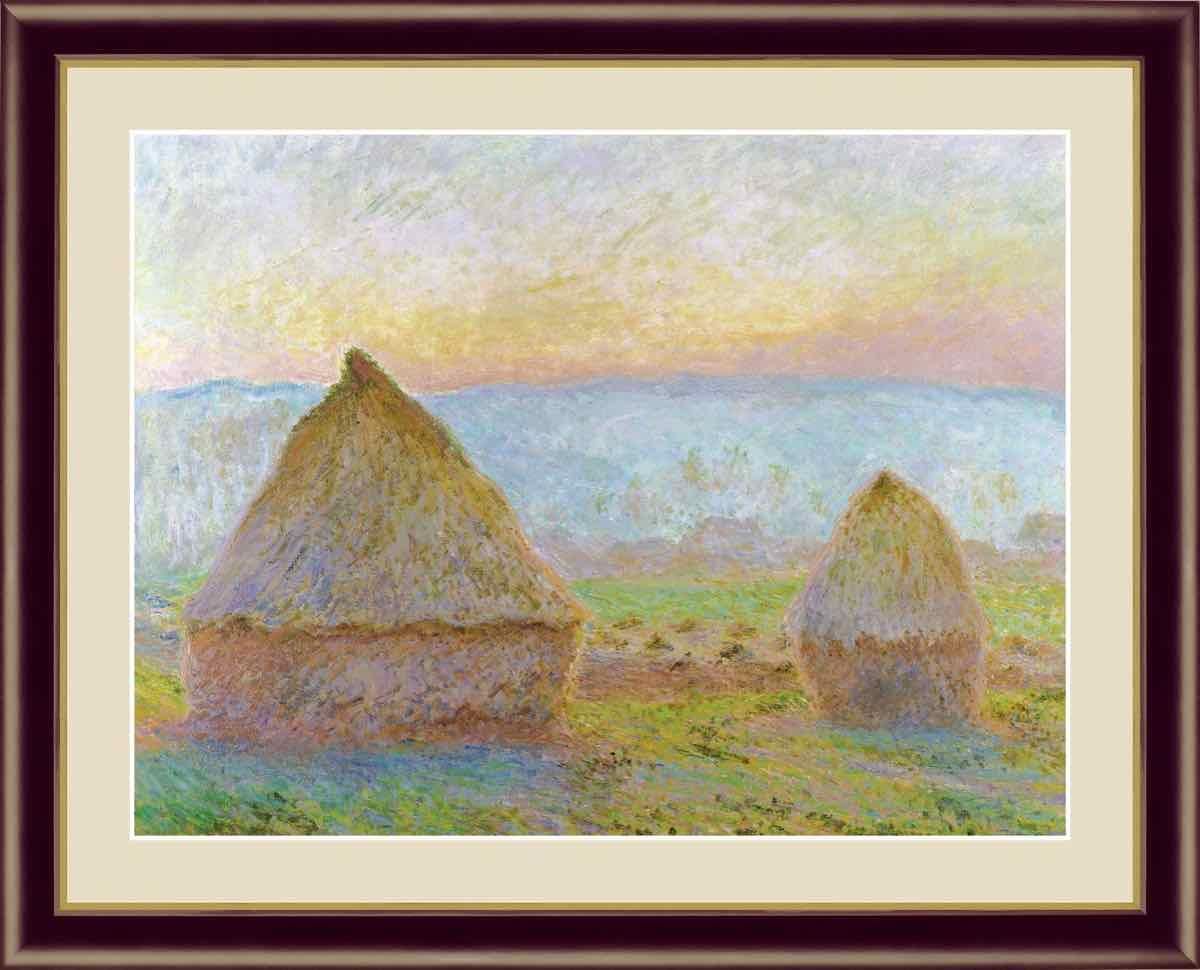 名画 油絵 ジヴェルニーの積み藁、夕日(つみわら、ゆうひ) クロード モネ 手彩仕上 高精細巧芸画 ゆうパケット Sサイズ