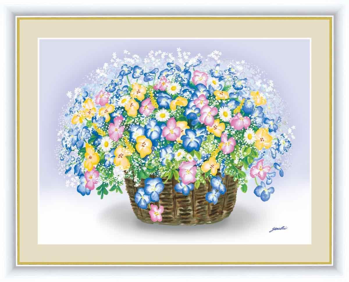 絵画 しあわせのブーケ ビオラのブーケ 洋美 手彩仕上 高精細巧芸画 ゆうパケット Sサイズ