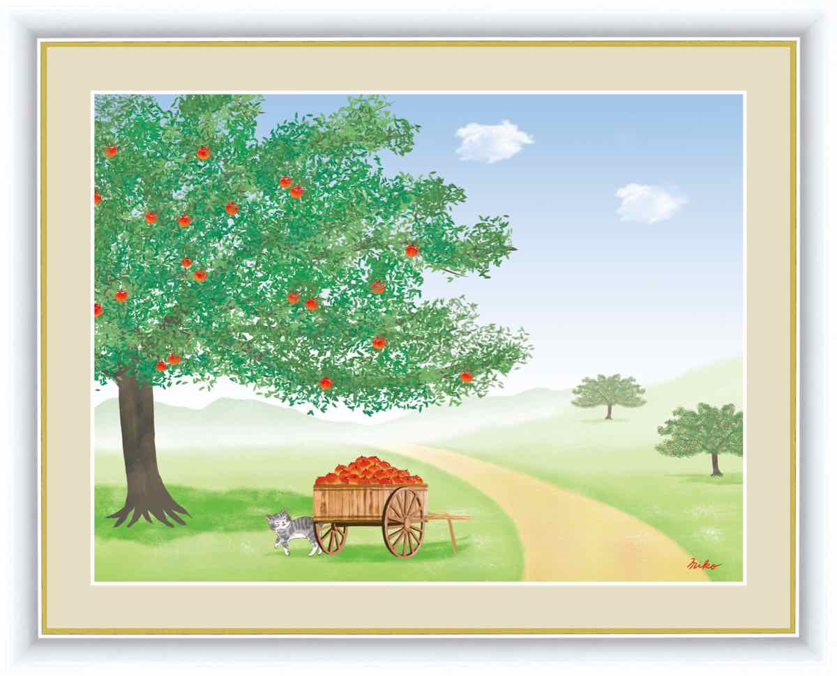風景画 油絵 りんごの花咲く安曇野 - 絵画/タペストリ