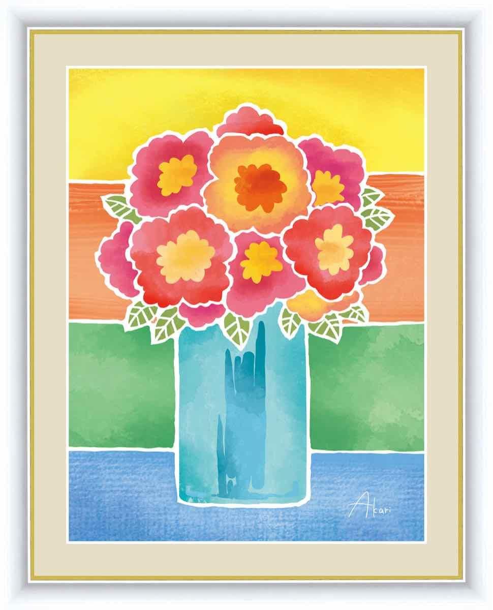 絵画 ちょっと気になる植物たち 赤い花の花瓶 春田 あかり 手彩仕上 高精細巧芸画 ゆうパケット Sサイズ