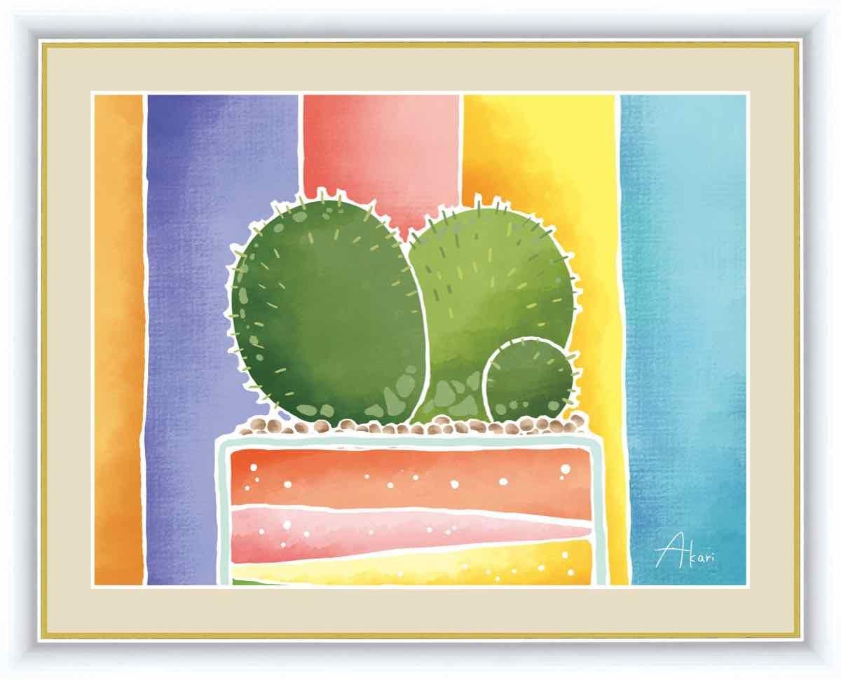 絵画 ちょっと気になる植物たち サボテンの寄せ植え 春田 あかり 手彩仕上 高精細巧芸画 ゆうパケット Sサイズ