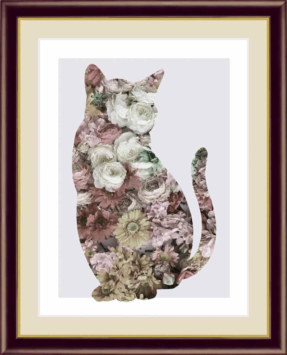 絵画 モノトーンアート Flower-Dog&Cat- 花 犬と猫 山口 美咲 手彩仕上 高精細巧芸画 ゆうパケット Sサイズ