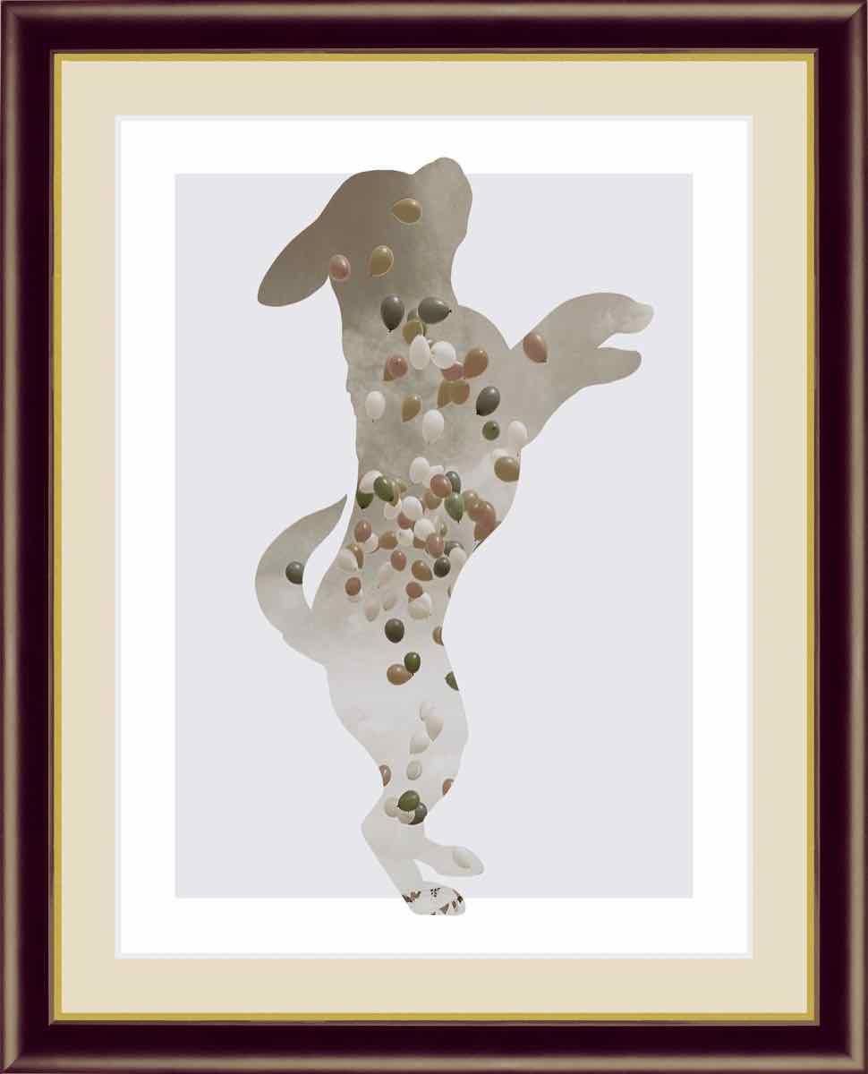 絵画 モノトーンアート Ballon -Dog&Cat- 風船 犬と猫 山口 美咲 手彩仕上 高精細巧芸画 ゆうパケット Sサイズ